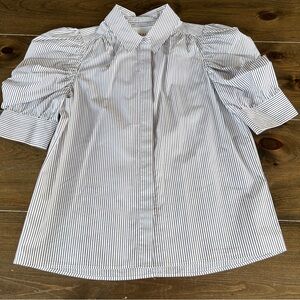 Frame Women’s Black and White Striped Puff Sleeve Button Down Shirt